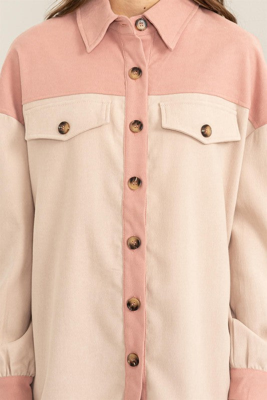 Glampsite Queen | Pink Colorblock Shacket