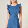 Load image into Gallery viewer, American Dreamin&#39; | Denim Back Cut Out Ruffle Dress - Blue
