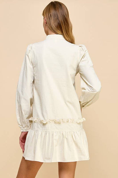 Eloise | Button Down Pleated Detail Dress | Ivory