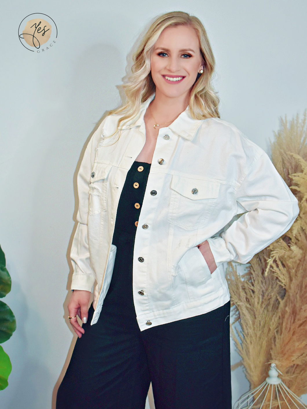 Drive You Wild | Oversized Denim Jacket - WHITE