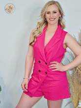 Load image into Gallery viewer, Boardroom Heartbreaker | Double Button Blazer Romper - Fuchsia
