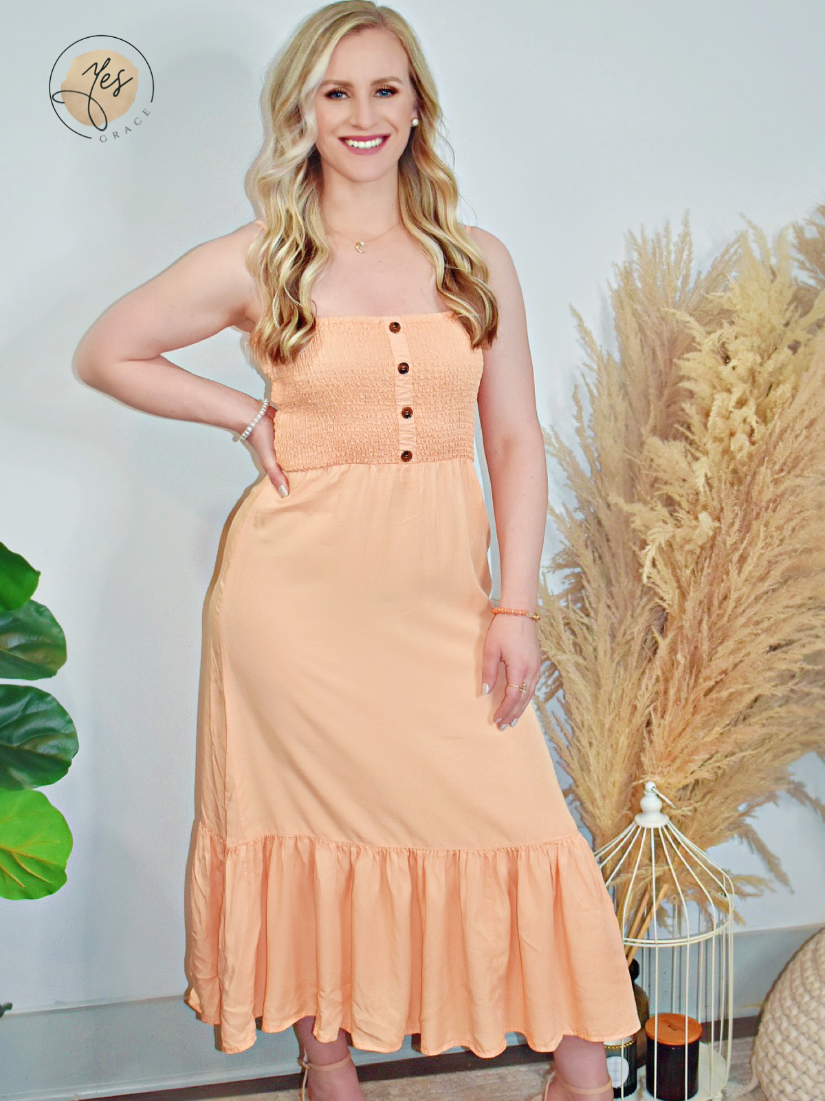 Sunkissed | Smocked Maxi Dress - Peach