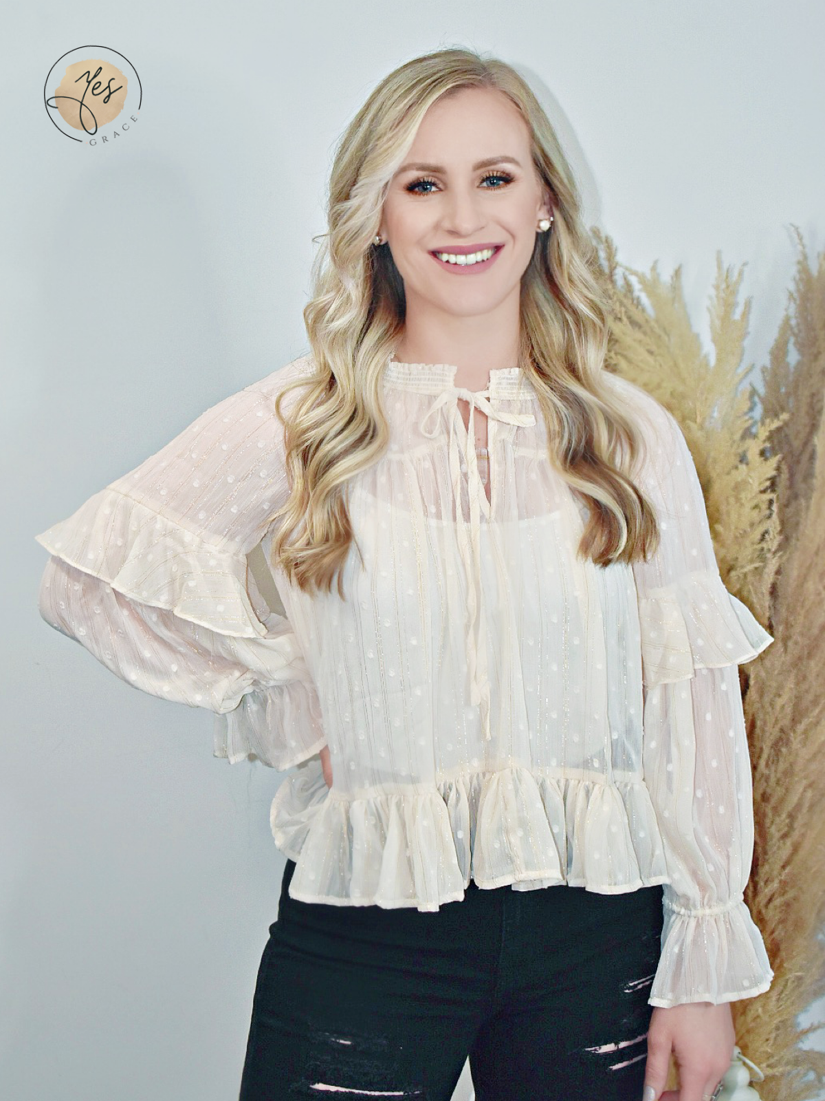 Whimsical Wheat Fields | Clip Dot Blouse - Champagne