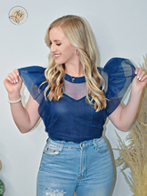 Load image into Gallery viewer, Ain&#39;t No Mountain Higher  | Oversized Ruffle Organza Top - Navy
