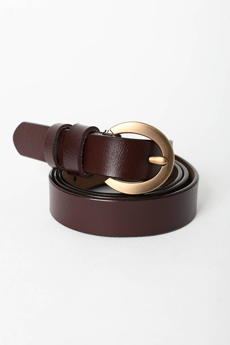 It's Essential Gold Curved Buckle | Belt - Deep Brown