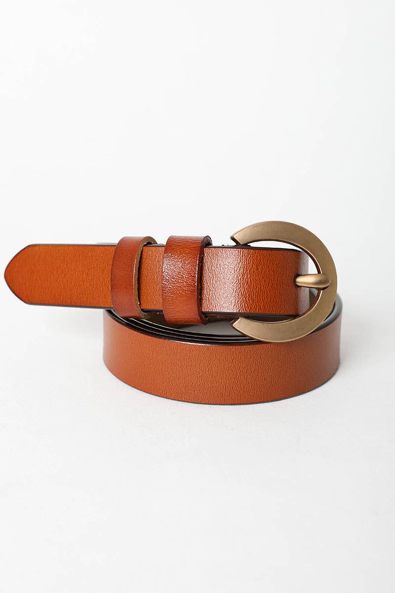 It's Essential Gold Curved Buckle | Belt - Caramel Brown
