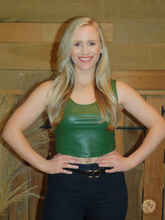 Load image into Gallery viewer, Forget Me Not! | Vegan Leather Cropped Tank - Army Green
