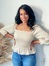 Load image into Gallery viewer, Earned It | Peplum Peasant Blouse
