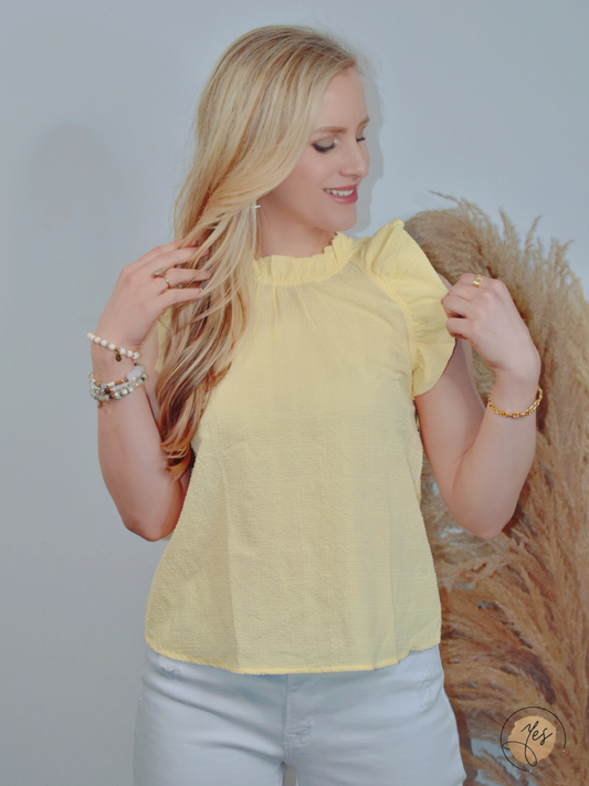 Butterfly Kisses | Mock Neck Top - Yellow