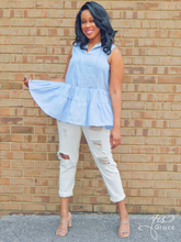Load image into Gallery viewer, Argo | Ruffled Top - White &amp; Blue Stripe
