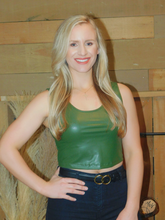 Load image into Gallery viewer, Forget Me Not! | Vegan Leather Cropped Tank - Army Green
