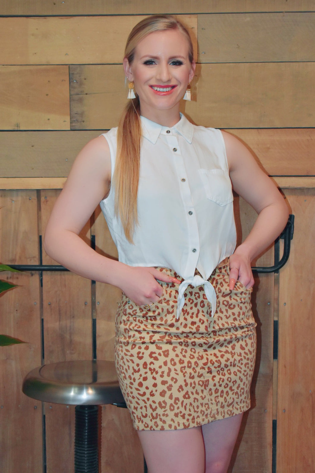 Denim Kitty | Leopard Print Denim Skirt